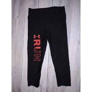 Under Armour Women Black Heatgear Compression‎ Cropped Leggings Run Logo Size S
